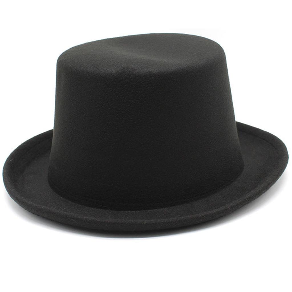 Roll Brim Fedora Hat for Adult Fashion Solid Color Panama Hat Magician Cap Wool Hat Cosplay Costume Unisex Flat Top Hat
