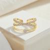 Elegant Zircon Crossed Rings Luxury Plain Ring Exquisite Crystal Finger Rings  For Girls