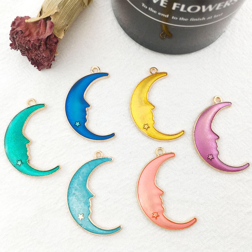 Pendentif Lune Ciel Étoilé: Étoile à cinq branches et goutte d'huile en alliage pour bijoux DIY boucles d'oreilles et collier