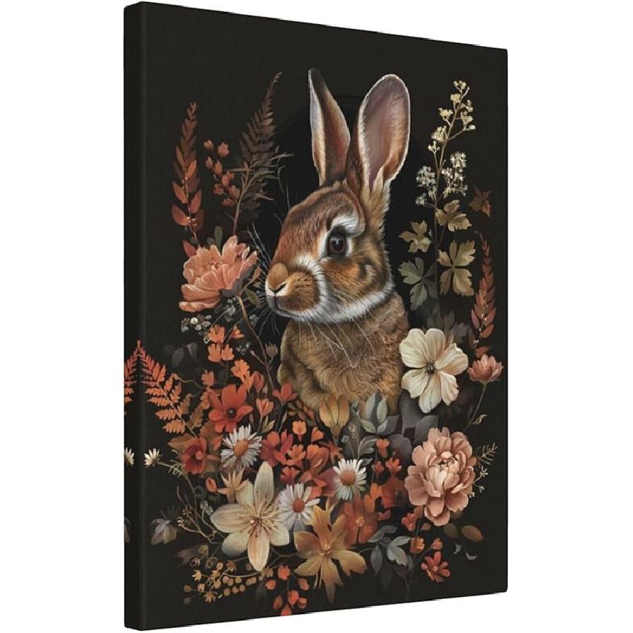 

Ewzoet Забавный Кролик Винтажный Готический Кролик с Цветами в Ванне Настенный Декор для Ванной Комнаты Картины Принты Черно-Белые Животные Фермы 16L x 12W