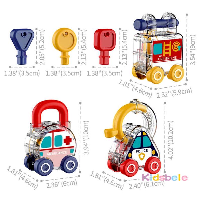 Montessori Baby Lernschlösser und Schlüssel Frühes Lernpuzzle Spielzeug 3 Stück Hand-Auge-Koordination Sensorisches Auto-Spielzeug für Kleinkinder