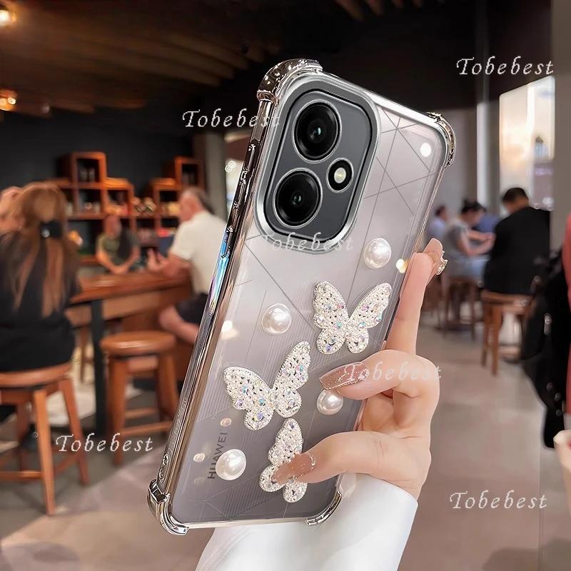 3D Perleťový Motýl Nárazuvzdorný Pokovený Silikonový Kryt pro Huawei Honor 400 300 Ultra 200 100 90 Lite 80 70 60 Pro globální Kryt