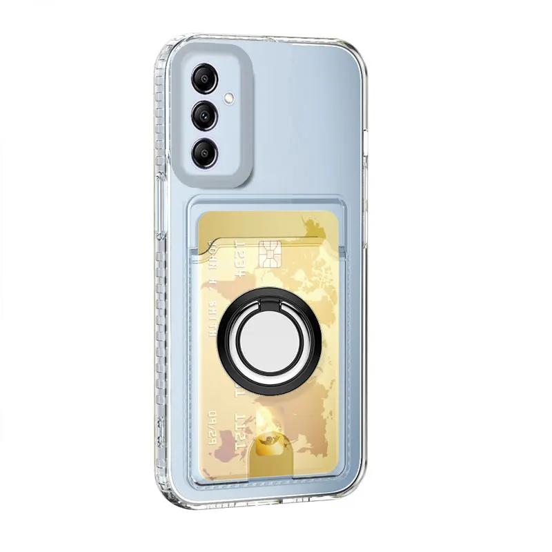 Transparent Card Slot Wallet Holder Silicone Case for Samsung S25 Ultra S24 Plus S23 FE Magnetic Ring Cover for Galaxy S25+ S 25