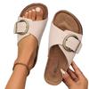 Fashion Shevalues New Women's Cork Slippers Fashion Cork Footbed Flip Flops Open Toe Beach Sandals Classic Single Buckle House Slippers