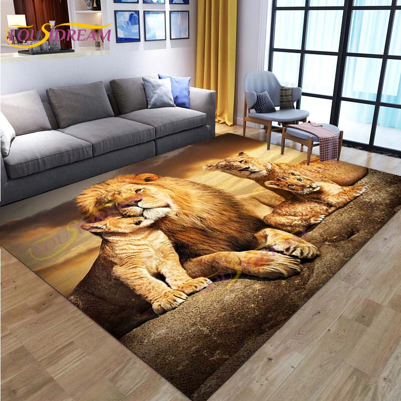 3D Lion Tiger Rug Beautiful Lion Face Rug Modern Carpets for Living Room Area Rug Non Slip Floor Rug Wild Cat Glare Rug Play Mat