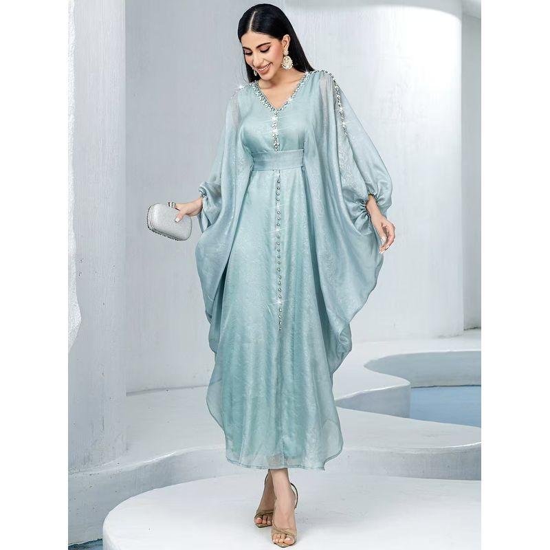 New Middle East Batwing Sleeve Rhinestone Robe Dress Diamond Studded Bat Sleeve Dress