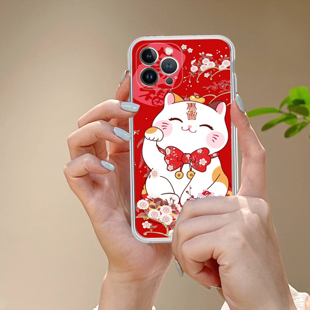 Lucky Money Cat Phone Case For iPhone 17 16 15 14 11 12 13 Mini Pro XS Max Plus Funda Shell