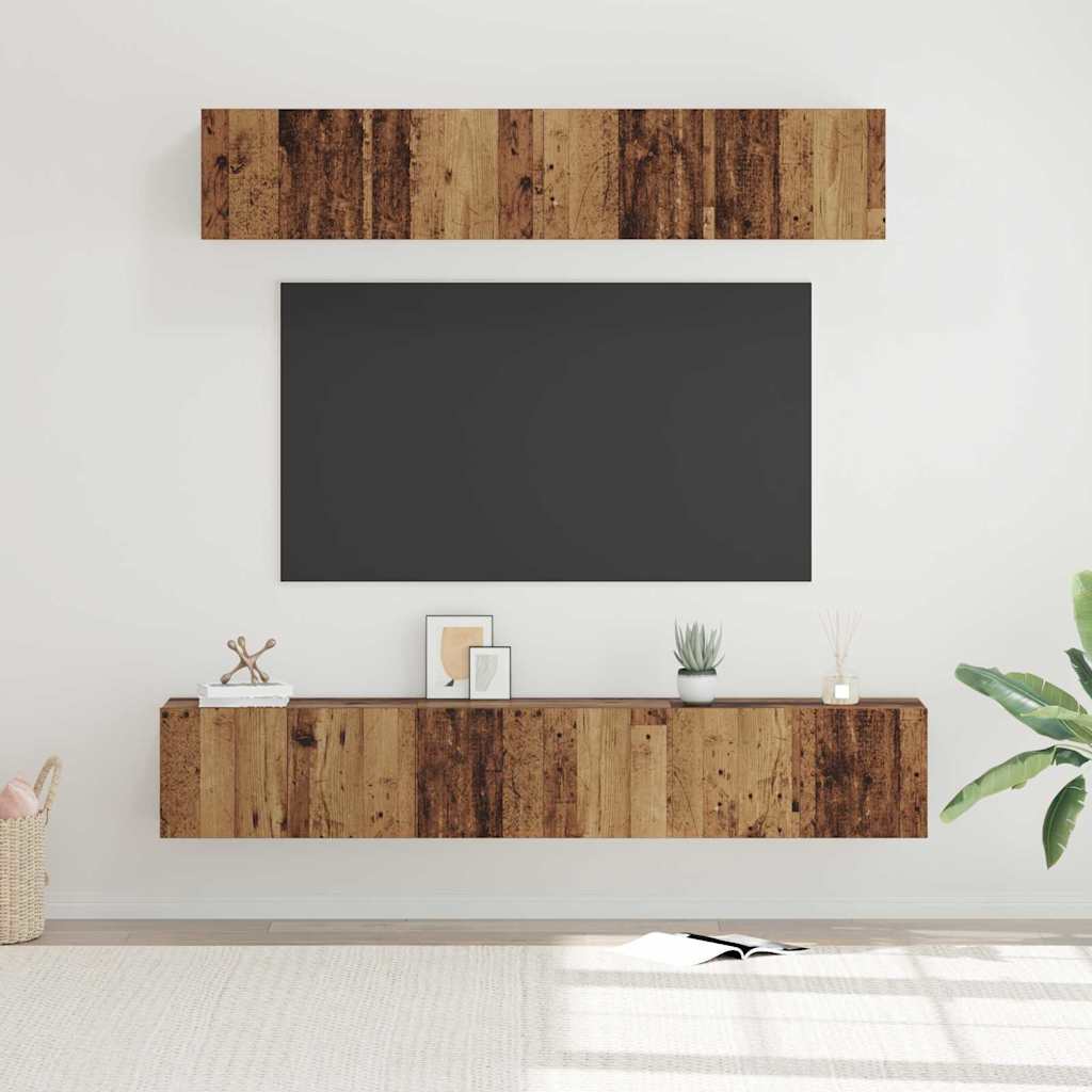 Wall Mounted TV Cabinet Set 5 pcs Reclaimed Wood Effect Particleboard