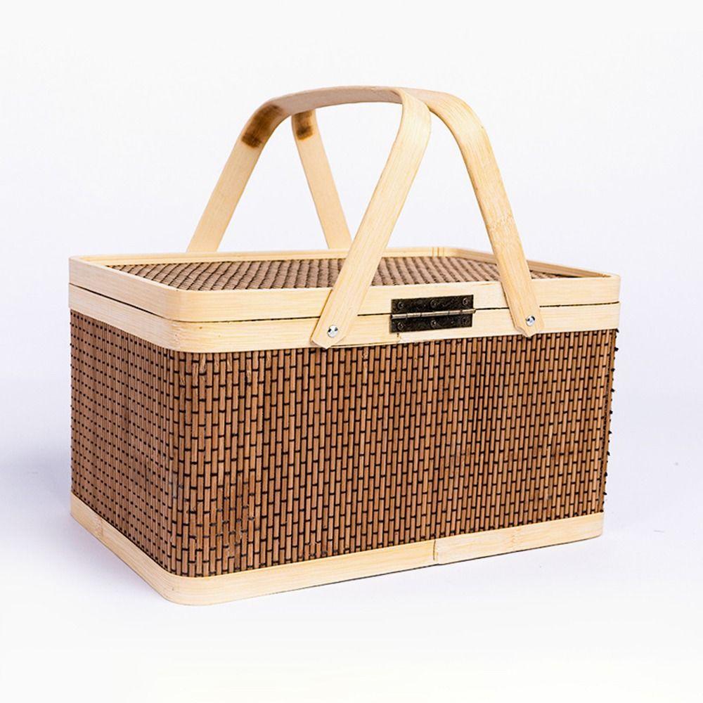 Natural Bamboo Basket Vintage Picnic Basket Festival Packaging Box Egg Container New Year