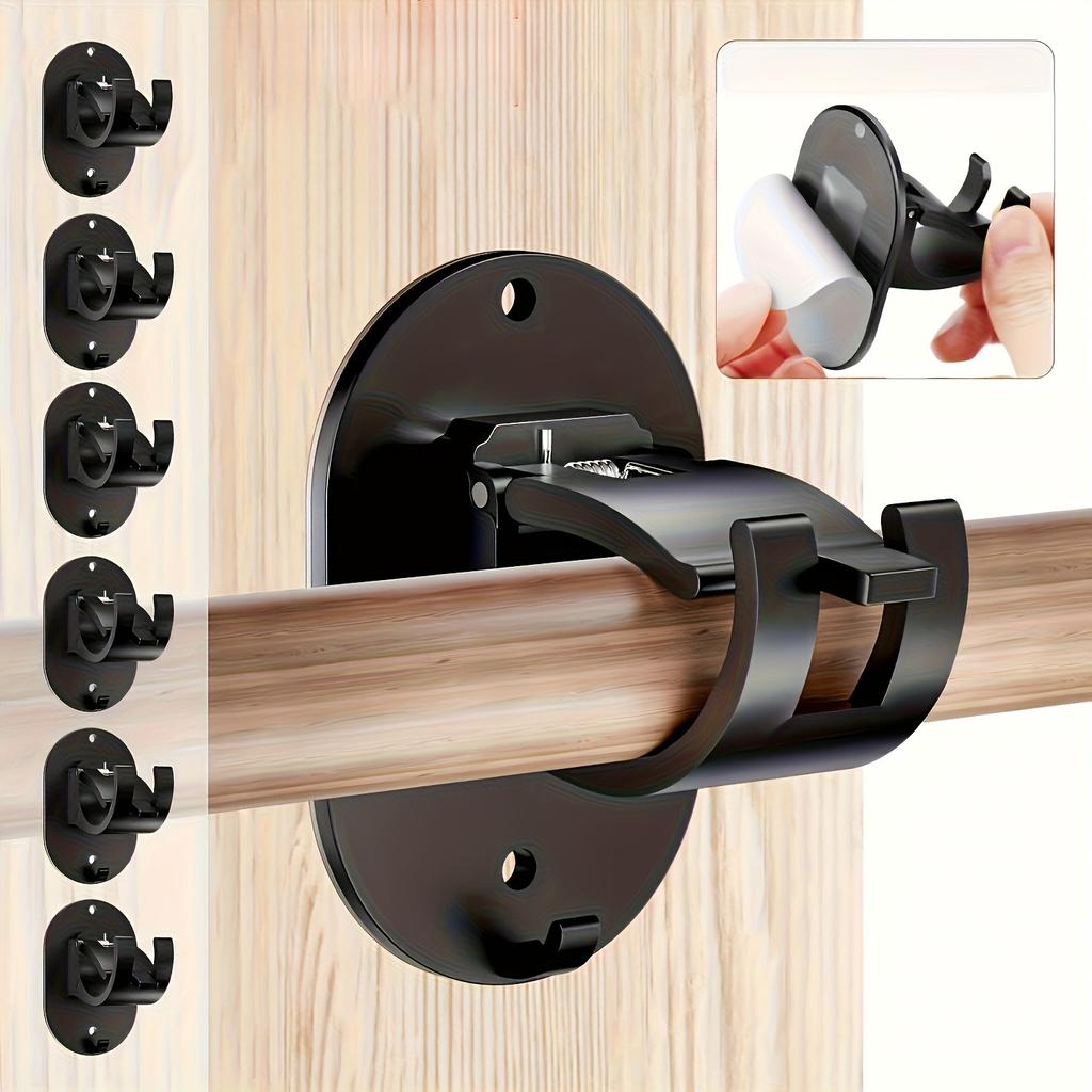 2Pcs No-Drill Curtain Rod Holders Self-Adhesive Mounting Clips for Easy Installation Durable Plastic