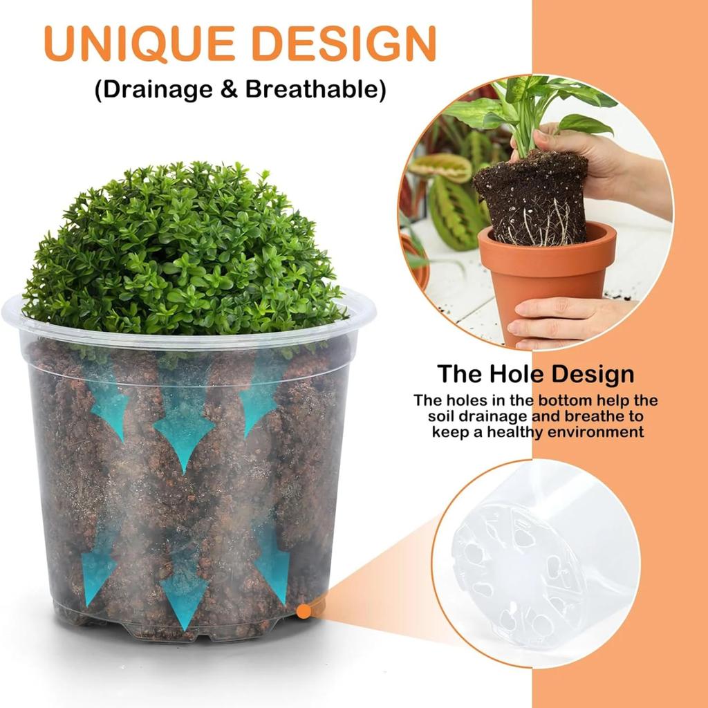 45pc Clear Plastic Flower Pot With Drainage Holes For Indoor And Outdoor Gardening
