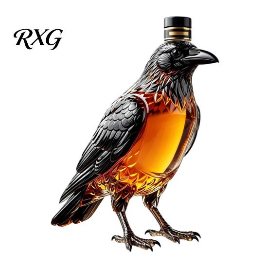 Craft Liquor Container Crow Whiskey Decanter, 350ml Capacity Glass Bottle, Unique Wine Bottle Decorative Alcohol Dispenser for Home Kitchen