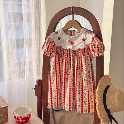 2025 Sommer Blumen-Häschen-Stickerei Kleid mit Puffärmeln - Koreanischer Stil Prinzessinnenkleid für Mädchen