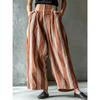 Women Striped Linen Wide Leg Pants High Waist Pleated Loose Trousers Casual Bohemian Harem Pants