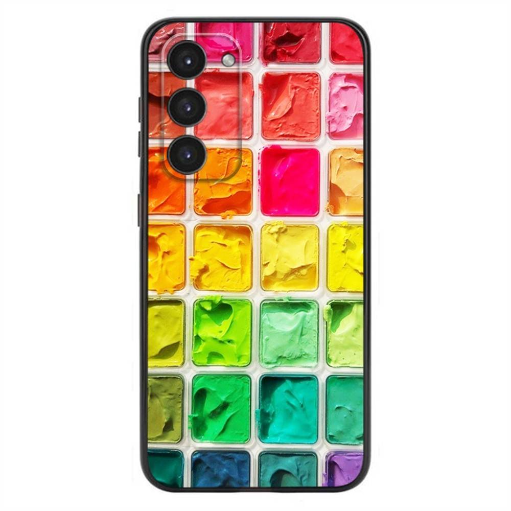 Zestaw Farb Wodnych Paleta Malarska Etui na Telefon Dla Samsung Galaxy A20,21s,22,31,32,52,53,72,73,80,91 Miękki Płynny Silikon Czarna Osłona