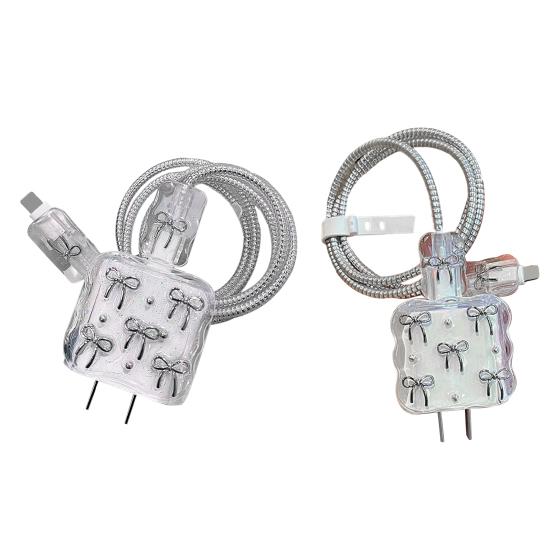Protective Case for iPhone 20W USB-C Adapter Charger Cable 3D Cartoon Bowknot Power Adapter Charger Protective Cover Charging Cord Protector
