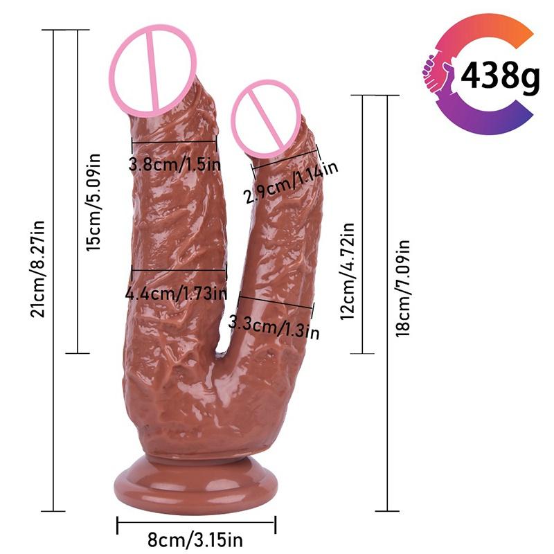 Double Dildos Female Masturbation Double Penetration Both Vagina and Anus Big Penis with Suction Cup Sex Toy Strap On Two Dildo