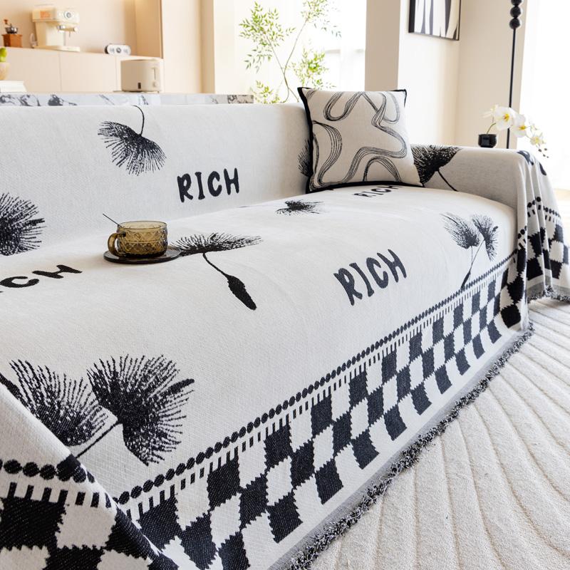 

Шениловое покрывало для дивана для гостиной, домашний декор в скандинавском стиле с кисточками по краям, чехол для дивана 180*150cm чёрный