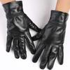 1pair Waterproof Black Thickened Gloves Solid Color Windproof Mittens PU Anti-cold Gloves  Driving
