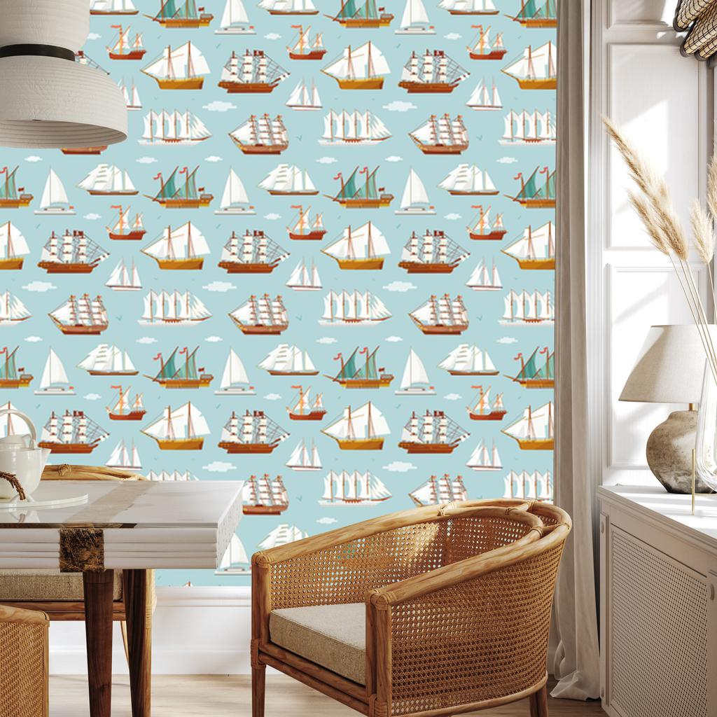 Wallpaper Sailing ships from different eras for living room and bedroom 50x1000
