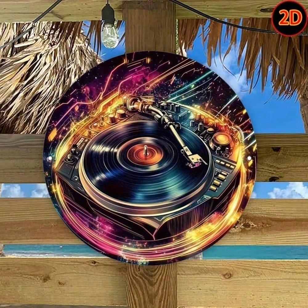 Vintage Retro Holographic Vinyl Record Tin Sign 20cm Circular Metal Wall Art Music Room Decor