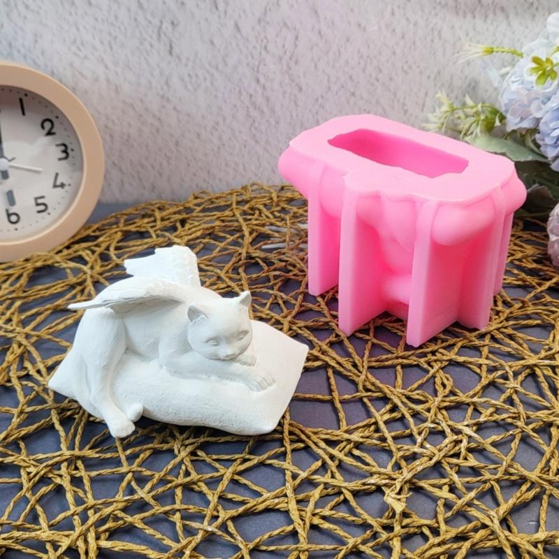 3D Winged Cats Animal Figurine Silicone Molds for Candle Soap Making Gypsum Decoration Cement Clay Silicone Molds 6XDE