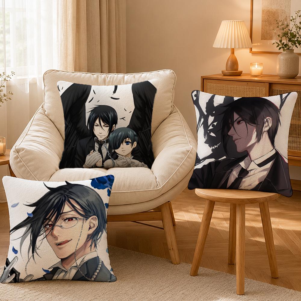 Anime Black Butler Gothic Art Cushion Cover Personalized Short Plush Soft Bedroom Sofa Home Decor Gift