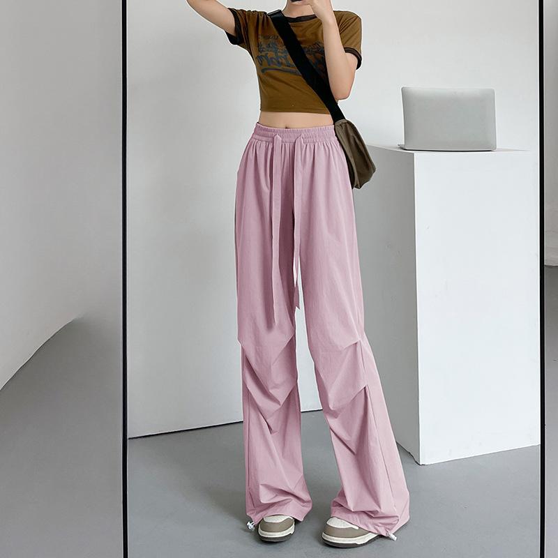

Летние спортивные брюки женские летние тонкие повседневные брюки-карго широкие брюки с высокой талией быстросохнущие брюки женские модные брюки XL розовый