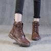 2025 autumn and winter large size leather Martin boots women's velvet warm-soled small short boots retro inner height-increasing flat boots