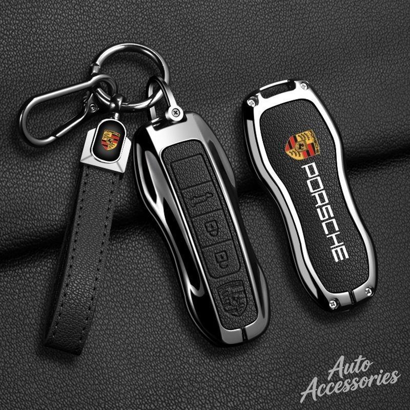 Alloy Leather Car Key Case Cover 3/4 Button Key Protector Shell For Porsche Panamera Cayenne 971 911 9YA Macan Boxster STICKER IJCDF1
