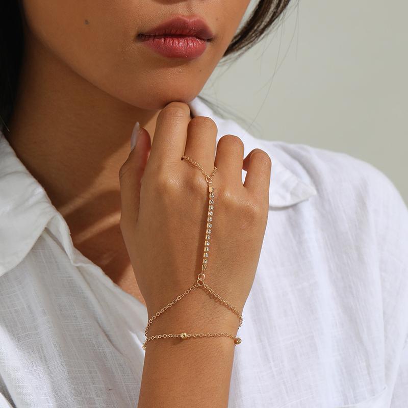 Minimalist Thin Chain Connected Finger Ring Bracelets for Women Multilayer Vintage Zircon Link Bangles Party Elegant Jewelry