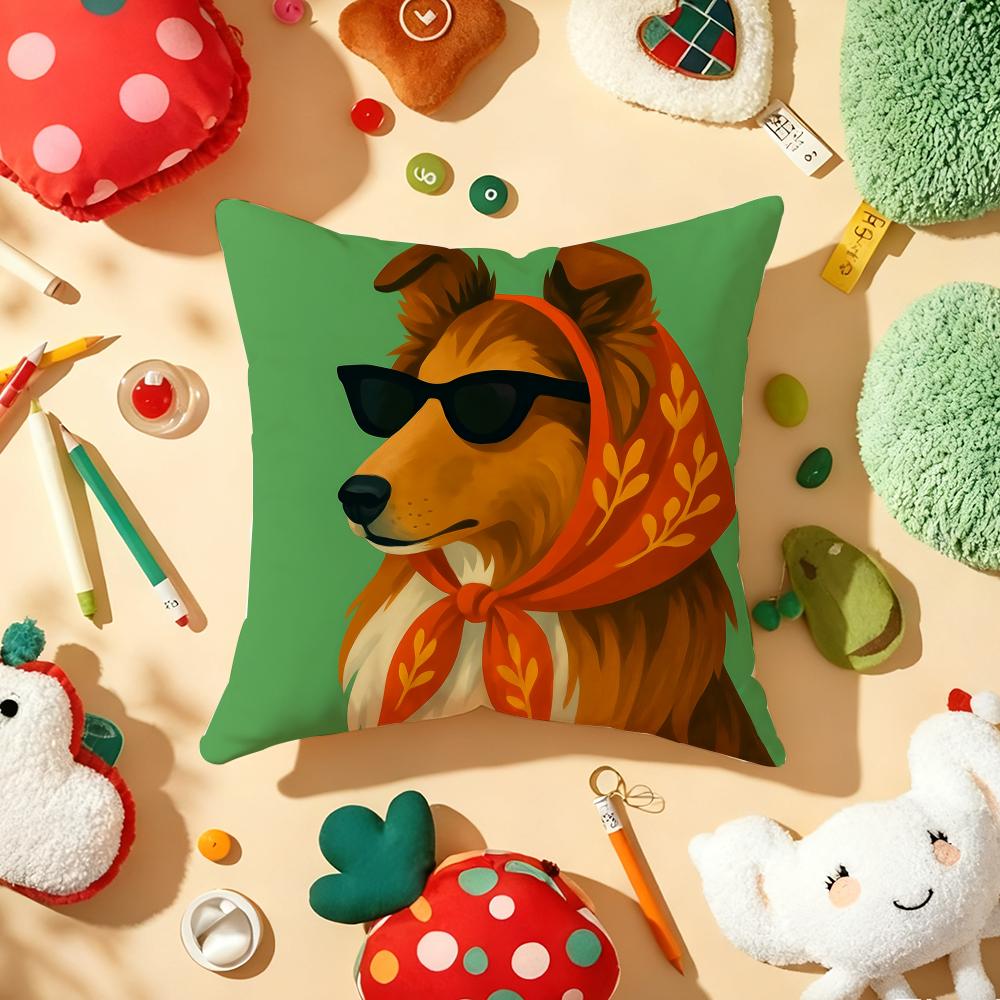 Dog Wearing A Hat Cushion Cover Plush Fabric Soft Double-Sided Printed Sofa Warm Winter Home Child Gift Pillow Case