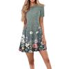 Damen Casual Mode Rundhals Kurzarm Blumendruck Kurzes Kleid mit Taschen
