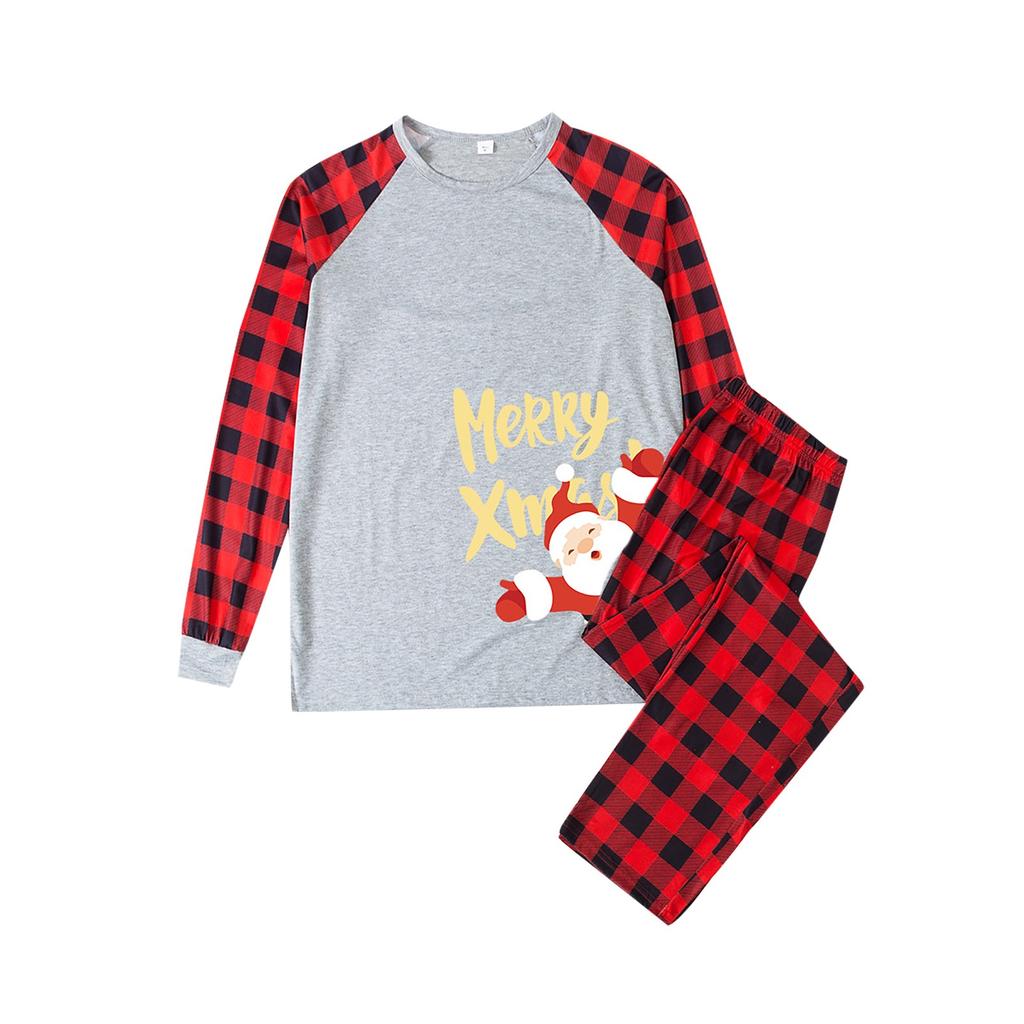 Men's Long-sleeved Plaid Printing Two-piece Parent-child Christmas Pajamas