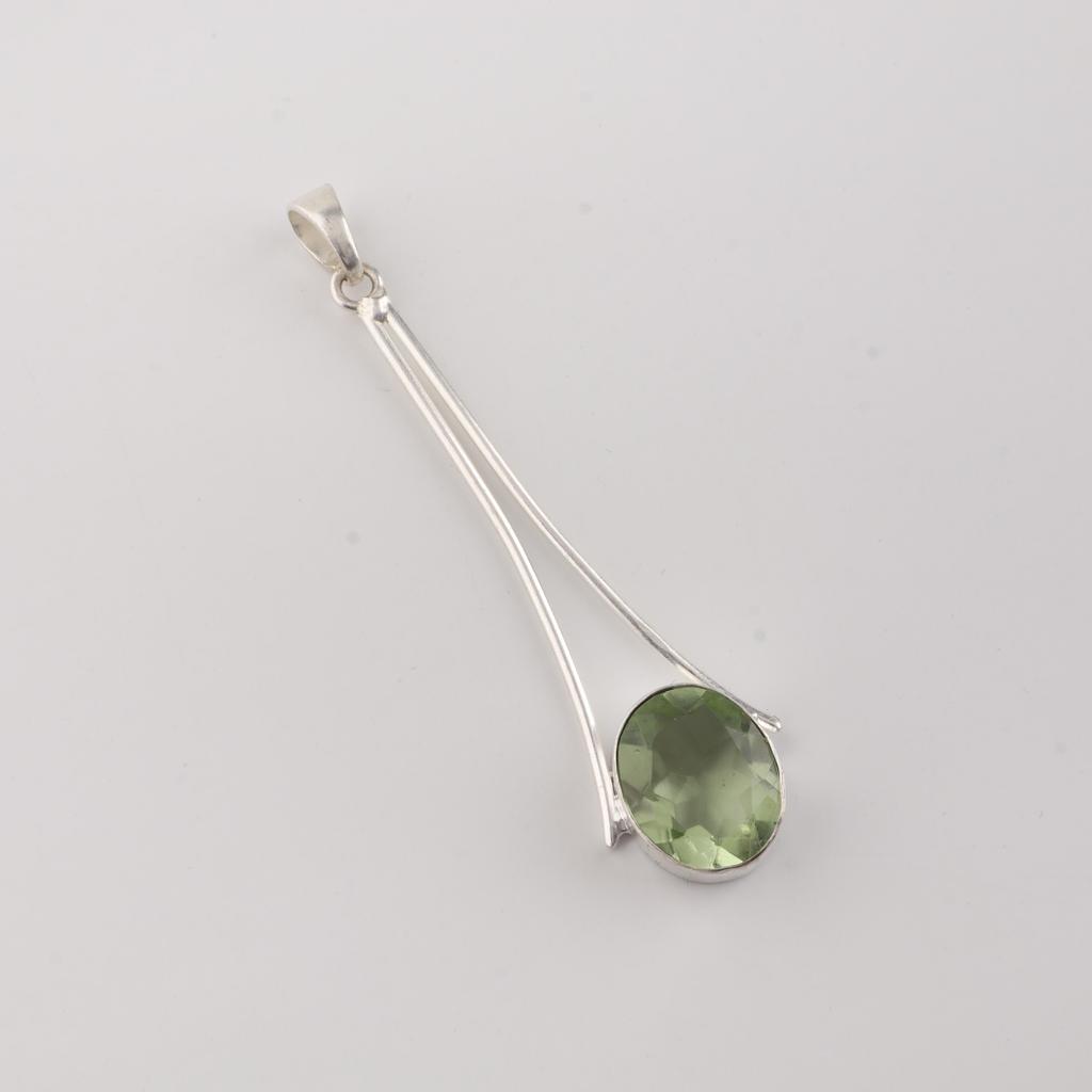 Green Amethyst Gemstone 925 Sterling Silver Handmade Jewelry Designer Pendant 1.79" For Gift PP-69-20