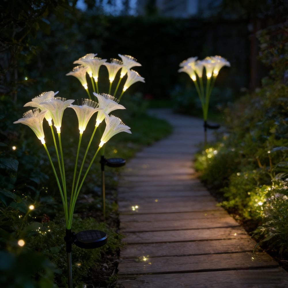 Solar-Powered Fiber Optic Lily Flower Lamp for Outdoor Landscape and Garden Decor