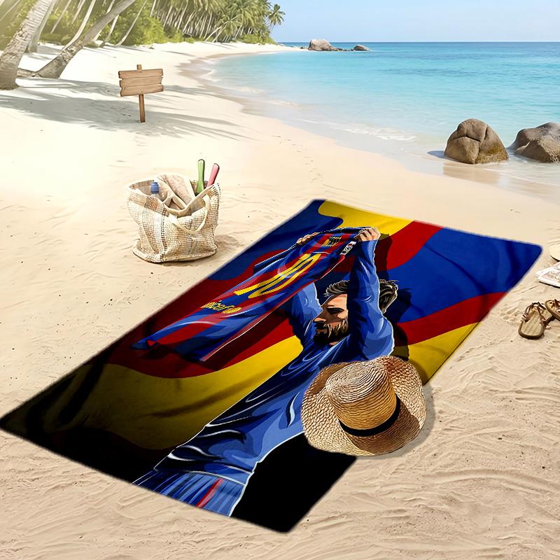 Lionel Messi Aufdruck Strandtuch Schnelltrocknend Weiches Handtuch Tragbar Große Rechteckige Stranddecke für Reisen Schwimmbad