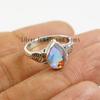 Teardrop Angel Aura Quartz Ring, 925 Sterling Silver Leaf Design