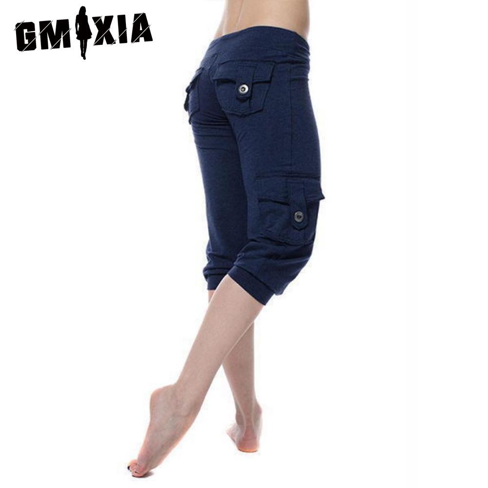 

GMXIA Женские модные повседневные брюки и капри с однотонным принтом XL синий