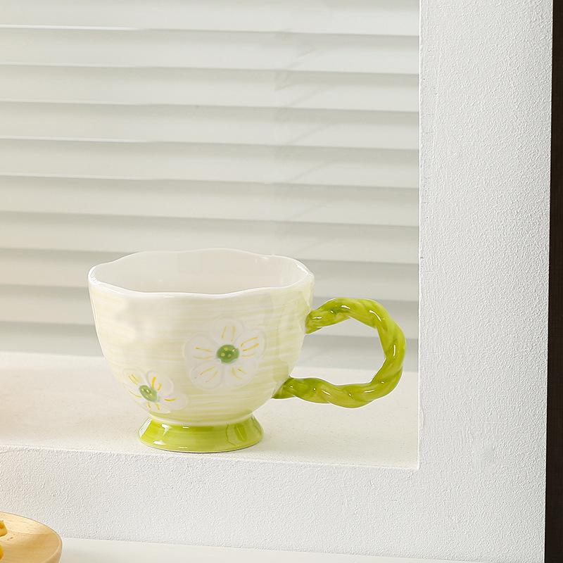 Relief Underglaze Colored Ceramic Cup Children's Goblet Hand-held Water Cup Gift with Handle Milk Cup Portable