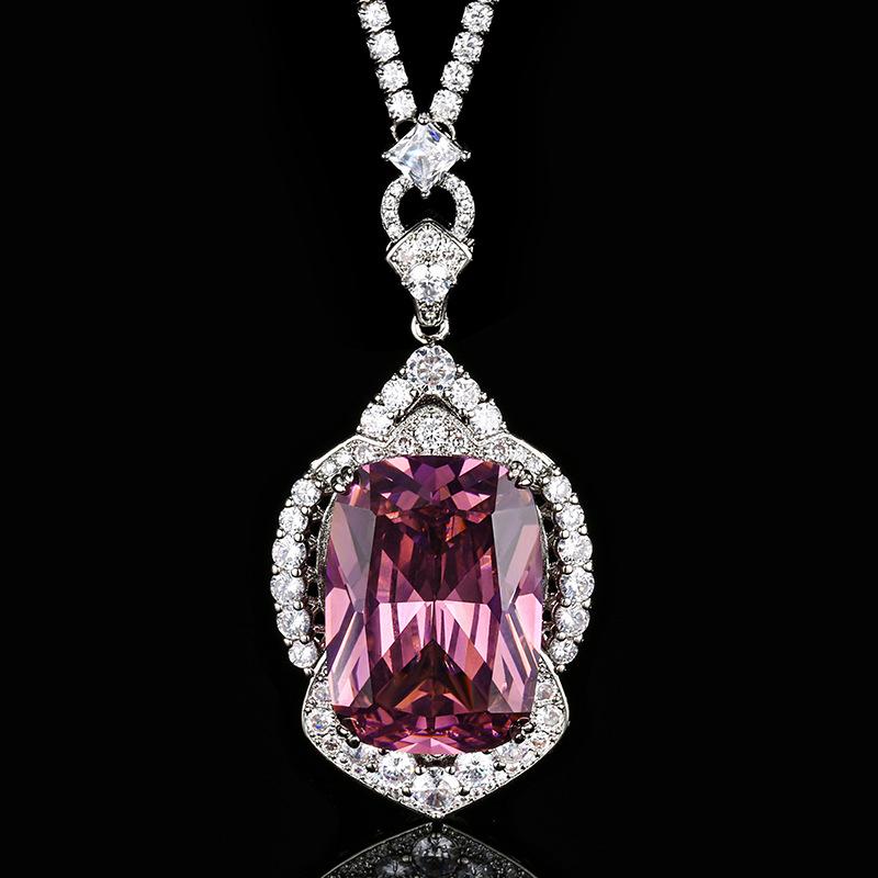 Jewelry Copper Bottom Gold-Plated Imitation Colored Treasure Square Diamond Luxury Pendant Necklace Stone 20 * 28