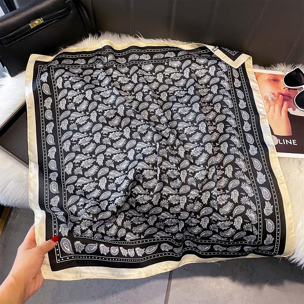 Luxury Square Scarf For Women Elegant Ladies Hijab Fashion Print Neckerchief Bandanas Summer Soft Stain Faux Silk Scarves Shawl