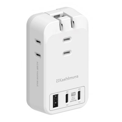 Kashimura 65W PD Charger Power Strip 3 AC Outlets 2 Type-C 1 Type-A Port Compact Travel Adapter Fast Charger for MacBook Laptop iPhone Android AC-073
