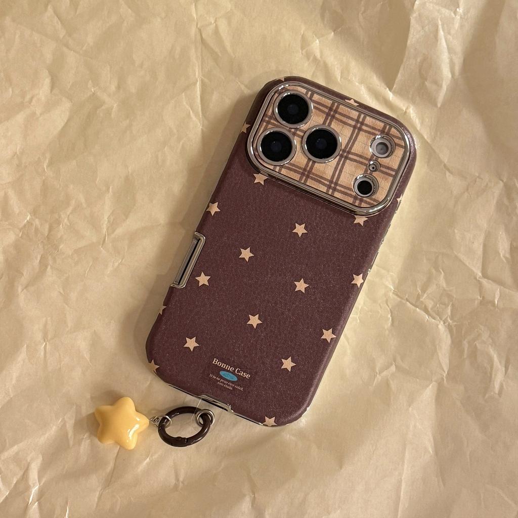 Leather Retro Star Pendant Suitable for iPhone 16, 17 Pro Max, iPhone 15 Full Protection, 13 Anti-drop, 11
