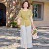Elegant Summer Suit: Women's Short-Sleeve Chiffon Top & Wide-Leg Pants Set for Young & Middle-Aged Moms