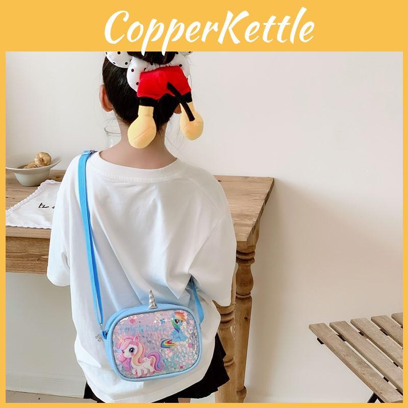 Rainbow Cartoon Unicorn Kids Shoulder Bag With Glitter Sequins For Use Daily