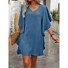 Summer Solid-color Loose Ruffled Flowing V-neck Dress