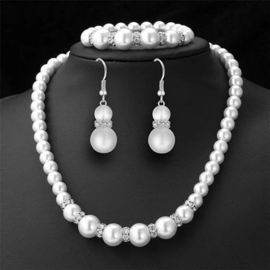 1 Set Faux Pearl Jewelry Women Beaded Necklace Bracelet And Earrings Elegant White