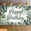 2D Flat Surface Green Tropical Leaves Birthday Celebration Background Fabric Suitable for Party Decoration Polyester Fiber