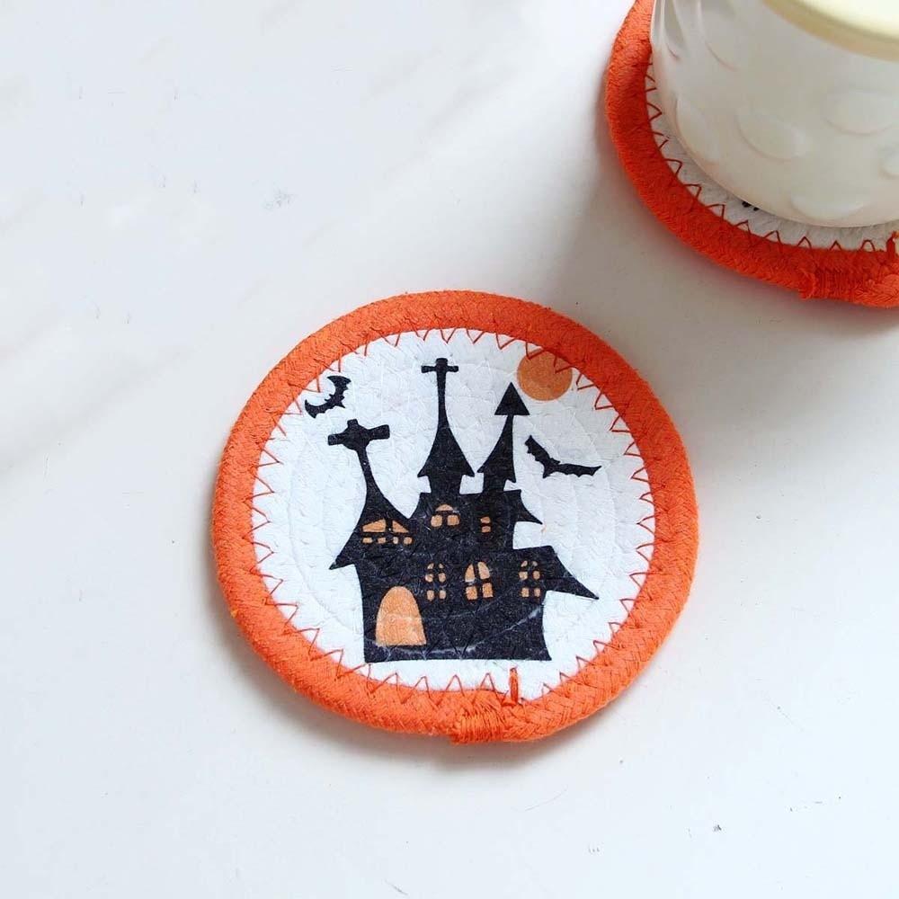 6pcs Heat Resistant Woven Coaster Cotton Rope Pumpkin Mat Halloween Placemat Bar Counter